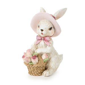Заек с кошничка с цветя розова шапка