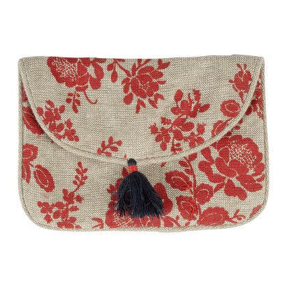 Small bag ROSETTE NATURAL+RED 13X9cm.